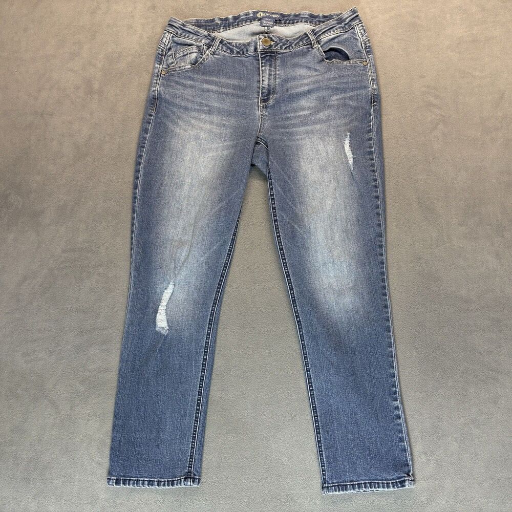 Democracy Jeans Womens Size 14W Blue Denim Distressed 5 Pocket Stretch